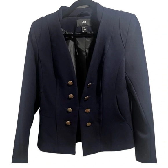 US Size 6 navy blue h&m blazer gold buttons in excellent conditionβ - Picture 1 of 5